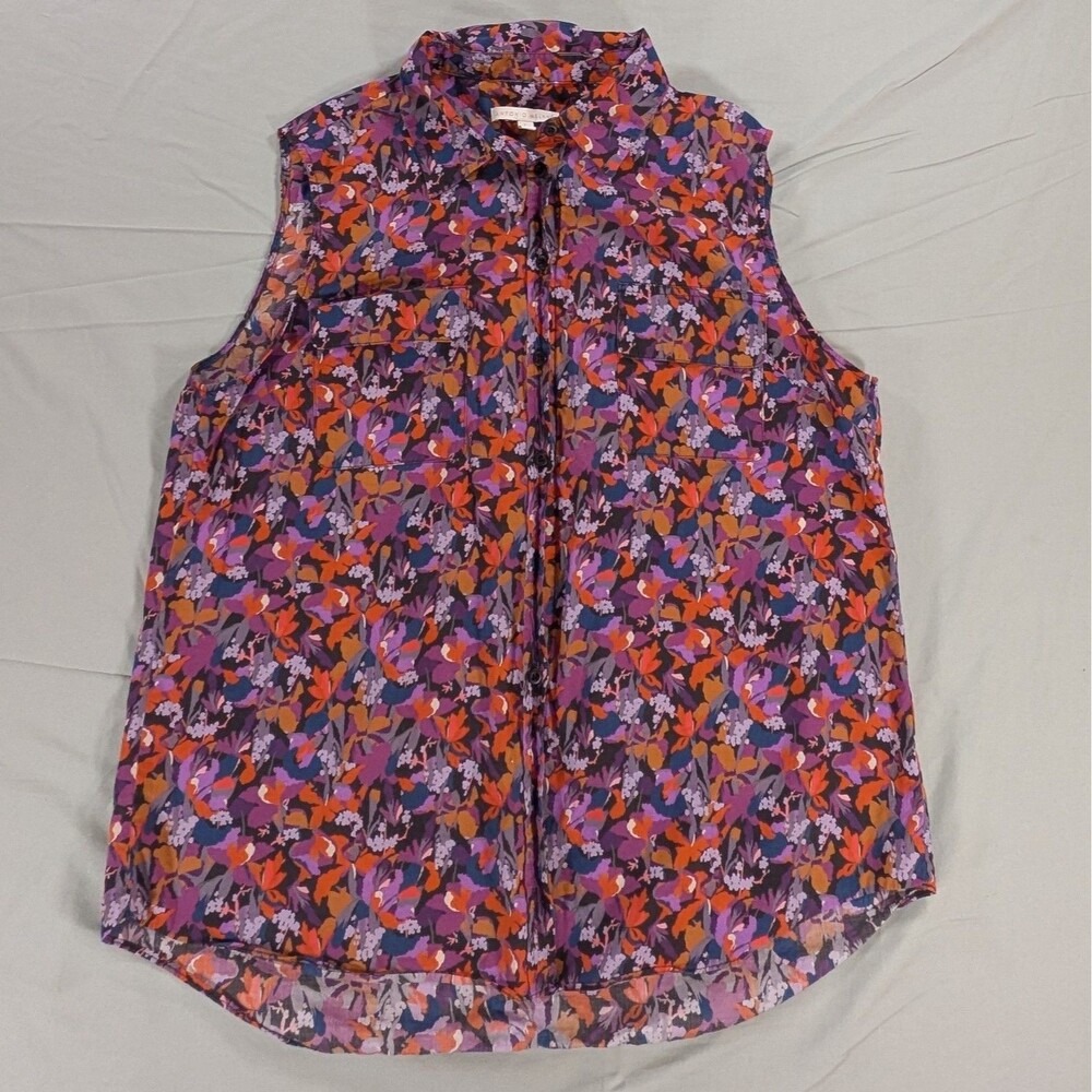 Antonio Melani Sleeveless Floral Button Up Blouse Large